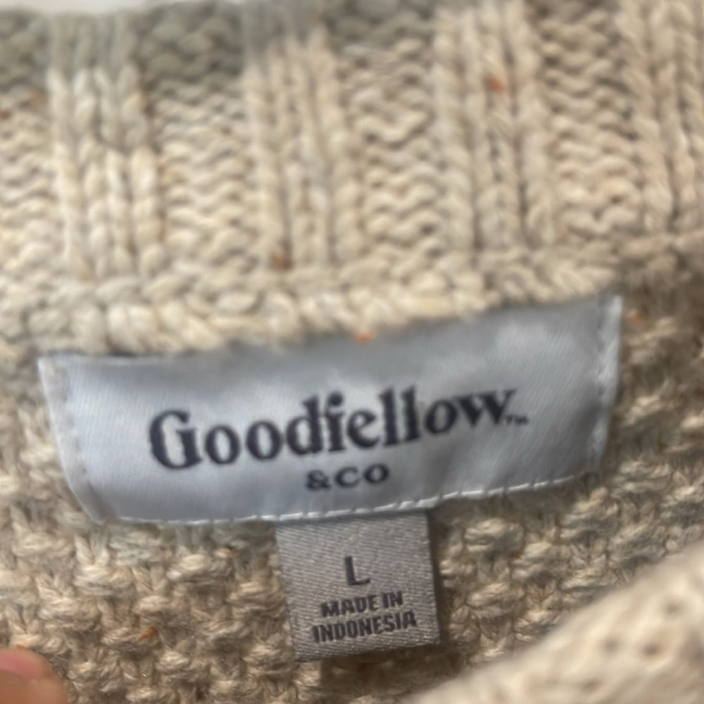 Goodfellow & Co Mens Large Cable knit Sweater Oatmeal Long Sleeve Crewneck - Picture 3 of 11